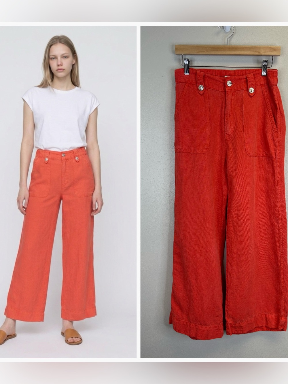 Wide Leg Linen Blend Pants Coral Beachy Resort Size 2 XS Pockets Vacation Travel
